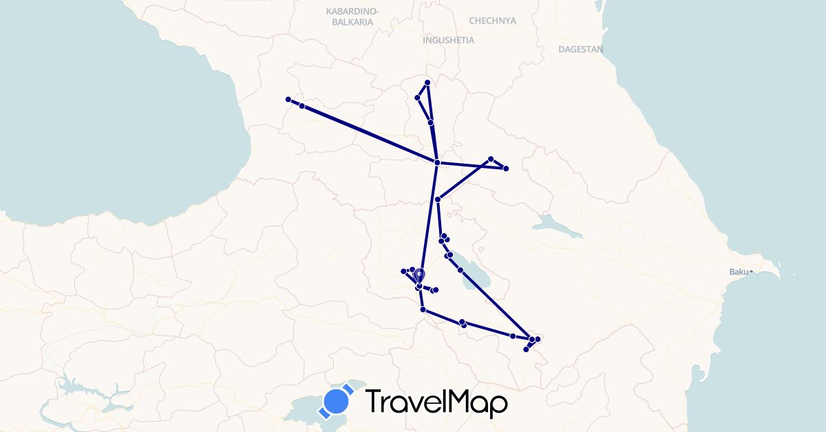 TravelMap itinerary: driving in Armenia, Georgia (Asia)